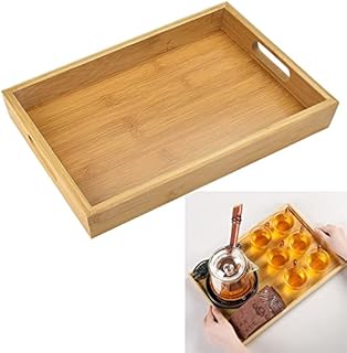 DECARETA Wooden Serving Tray Platter Board,30*20*4cm Rectangle Bamboo Wooden Tray with 2 Handles,Wooden Serving Platter,Rectangular Wood Trays Kitchen Nesting Trays for Breakfast Dinner Tea Dessert