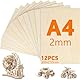 12 Stück A4 Sperrholz, 300mm x 210mm Sperrholzplatte, Sperrholzplatte 2mm, Holzplatten zum Basteln, Geeignet für Schnitzen, Modellbau, Laserschneiden, Brandmalerei, Dekorieren, Gemälde