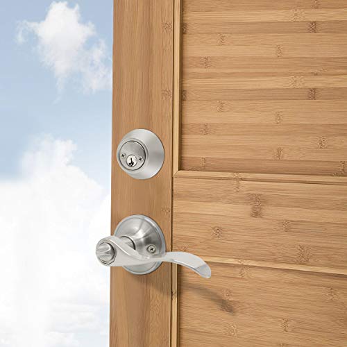 Probrico Single Cylinder Handleset With Knob Handle (For Entrance And Front Door), Contemporary Hardware With Keyhole And Thumb Button, Single Cylinder Deadbolt Handle Set Satin Nickel #TOP2