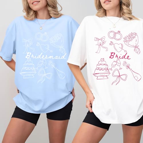 Bride Shirt Women Engaged Bridal Shower Tee Oversized Bride Squad Bridesmaid T-Shirt Bachelorette Wedding Party Tops2