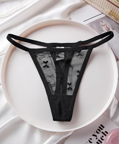 Image of Lace Thongs for Women T-back Breathable Comfortable G-String Cheeky Low Waist Underwear Panties