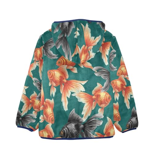 Fish Pattern on Fabric Toddler Fleece Jacket Girl Boys Hooded Fleece Jacket Coat Warm Outwear Zip-up 3-10T2