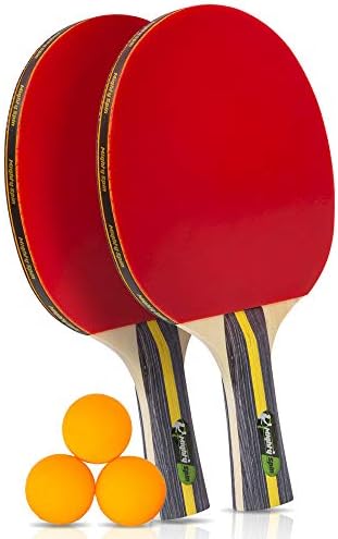 MightySpin Ping Pong Paddle Set - Premium Table Tennis Racket Sets w/ 2 Soft Rubber Paddles, 3 Balls - Racquet for Practice Training Bat - Rackets Bundle for Family Home Play (2Paddle + 3Ball)