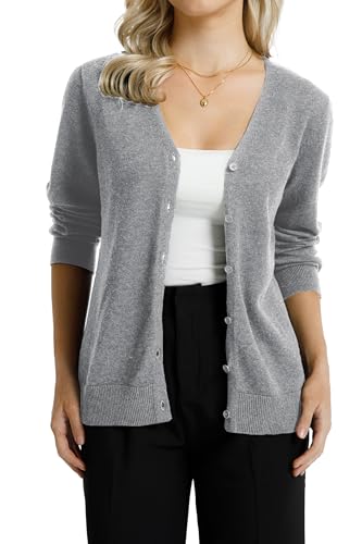 Image of QUALFORT Women's 100% Cotton Lightweight Cardigans Long Sleeve Knitted Button Down Sweater