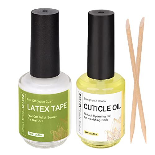 BesTby Cuticle Oil and Liquid Latex Tape Peel Off Cuticle Guard for Nails, Nail Tape Nail Barrier Peel off Protector for Fingers, Nail Polish Latex Cuticle Care Oil Kit 15 ml/0.5 oz for Nails