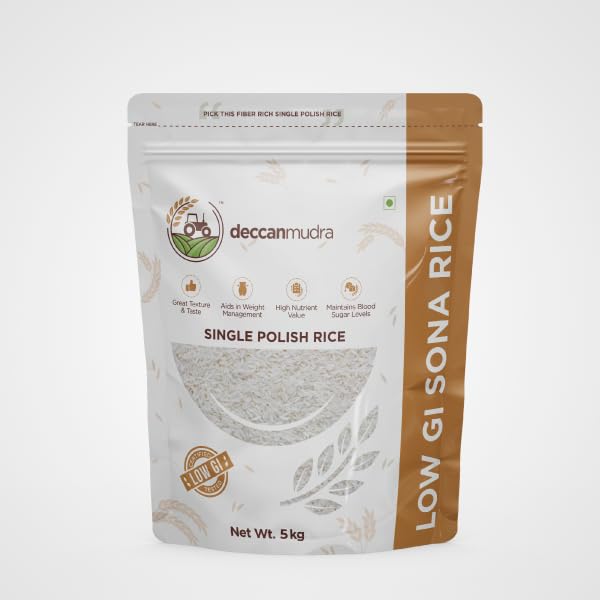 Deccan Mudra Low GI (Glycemic Index) | Diabetic White Rice | Telangana Sona Rice | Raw Rice | High Protein | Low Fat | (5kg, Single Polish Rice) (B0987C5JTC) Amazon Price History, Amazon Price Tracker