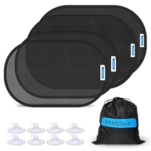 PEMOTech 4 Pack Car Sun Shade for Baby, UV Rays/Sunlight Protection Sun Shades for Car Windows with 8 Suction Cups, Car Window Shades for Baby,Kids,Pets