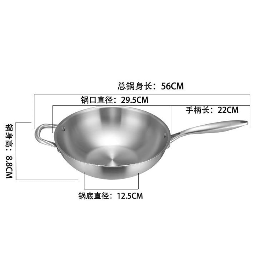 Wok ze stali nierdzewnej, niepowlekany, ze stali nierdzewnej, kuchenka indukcyjna, kuchenka gazowa (B jasnoszary)