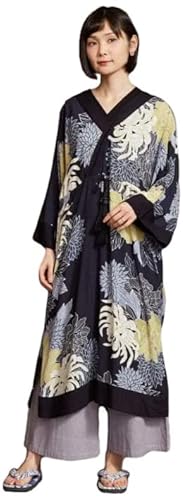 [カヤ] 夏菊浴衣ならいワンピース 倭柄ワンピース 和柄 7IA-1201 BK SUMI