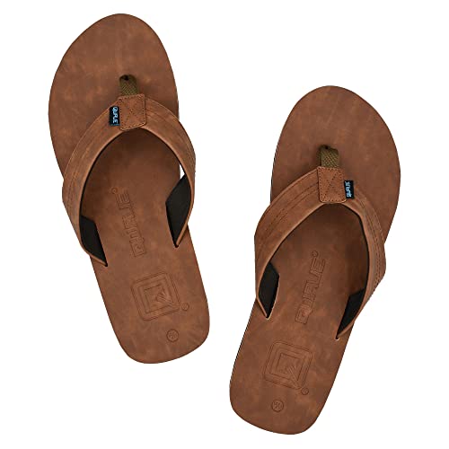 Qwave Mens Flip Flops Thong Sandals, Classic Leather Sandals for Men