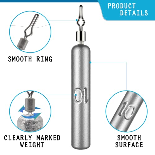 Gefischtter 40Pcs Fishing Drop Shot Weights Lead Fishing Sinkers Skinny Pencil Sinkers Fishing Weights Kit Snagless Sinker Rig For Saltwater And Freshwater(10G) #TOP2