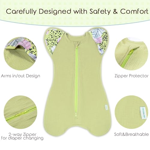 Image of Baby Swaddle for Newborns - Swaddle Blanket Sleep Sack, 2-Pack 100% Cotton Hands Up Wearable Bag, Newborn Essentials for Baby Boys & Girls, 2-Way Zipper (Vitality Style, 3-6 Months)