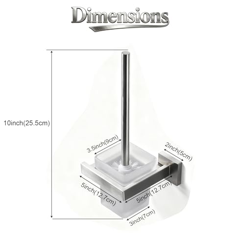 Image of Toilet Brush and Holder Set, NEWRAIN 304 Stainless Steel Wall Mounted Toilet Brush with Long Brush Handle, Brushed Nickel Toilet Scrubber, Glass Canister