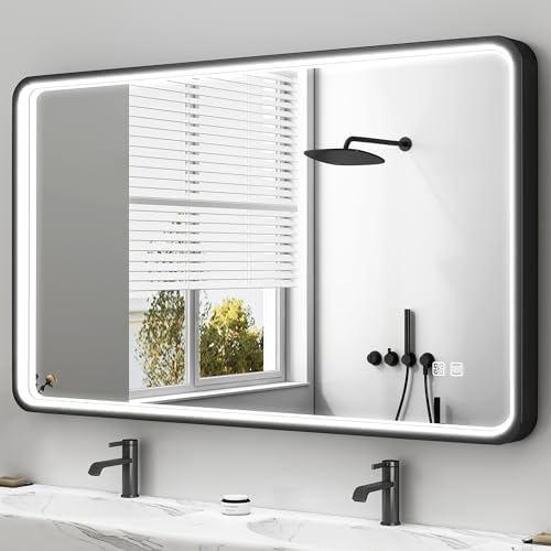 S??BAGNO 40''x28'' Black Bathroom Mirror with Lights, LED Bathroom Vanity Wall Mirror with ...
