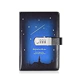 Starry Notebook with Lock, PU Leather Combination Lock Diary (Combination Lock Journal) A5 Size (8.67 X 5.9 Inch) 130 Sheets/260 Pages (Starry 1)