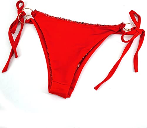 Aibearty Women Sparkle Glitter Sequin Metal Ring Two Piece Bikini Set Tie Side Bandage Triangle Swimwear Bathing Suit Red #TOP3