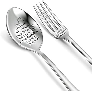 Soup Spoon and Fork Set Grandma Birthday Gift Engraved Coffee Tea Spoons Appreciate Nanny Ice Cream Dessert Cake Forks Nana I Love You Mother's Day Thanks Grandmother Retirement Christmas Tablespoon