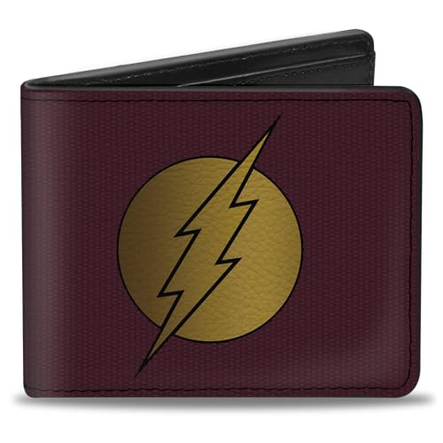 DC Comics Wallet, Bifold, Flash Logo Mesh Lattice Burgundy Black Gold, Vegan Leather