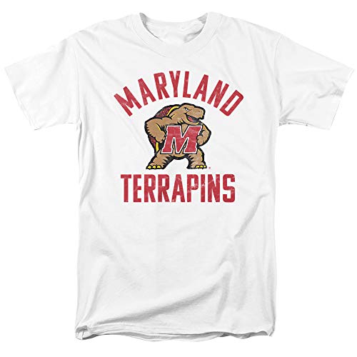 University of Maryland Official UMD Terrapin Logo Unisex Adult T-Shirt, White, Medium