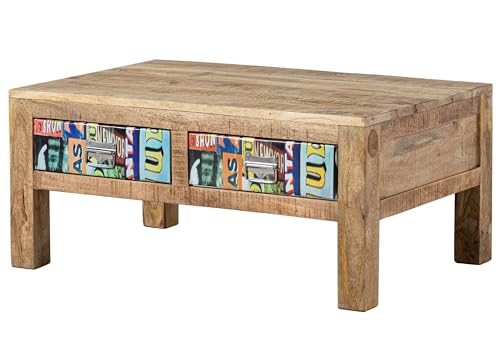 Table Basse 90x60cm - Bois Massif de manguier laqué - Imprimé Multicolore - Style Urbain - Detroit #43