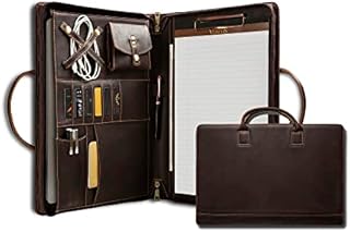 GZRHKJ Genuine Leather Portfolio for Men & Women, 8.5 × 14-inch Legal Pad Padfolio Clipboard Folder with Handle, Personalized Portfolio Organizer for 15-inch Laptop, Dark Brown (Standard, Dark Brown)