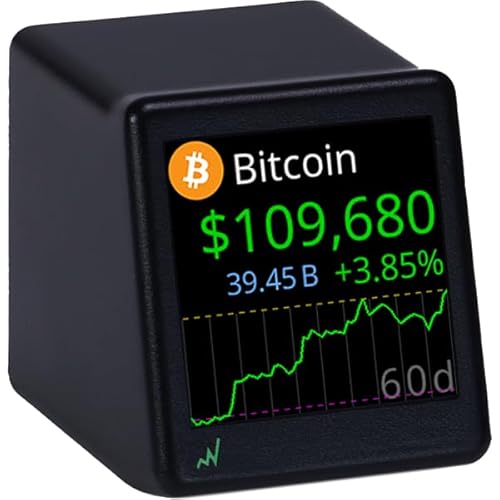 Bitcoin Ticker - Real-Time Crypto Price Display (1.54" Diagonal) for Top 1,000 Coins Like Bitcoin, Ethereum, Dogecoin, and 997 more. Compact Size, Ideal for Desk or Nightstand. Uses Wi-Fi.