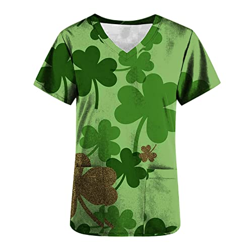 Blusa feminina 2023 com gola V e estampa para escritório, blusa de verão e outono, manga curta para