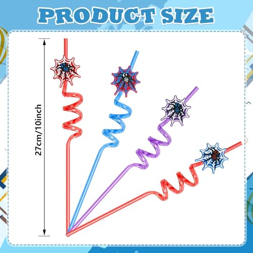 24PCS Spider Web Drinking Straws, Man Party Decorations Gifts Supplies, Reusable Plastic Silly Crazy Straws for Kids Boys Girls Spidery Theme Birthday Party Favors Goodie Bags Stuffers by NJGCPRO - Used condition - Image 3