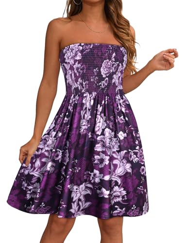 Image of elescat Summer Dresses for Women 2026 Strapless Casual Beach Cover Ups Tube Top Sundress