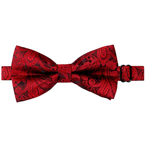 Alizeal Mens Classic Paisley Pre-Tied Bow Tie, Pocket Square And Cufflinks, Wine Red #TOP2