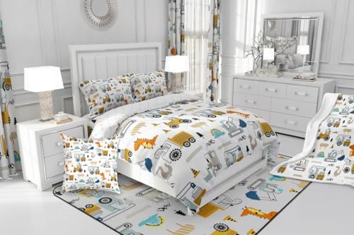Feelyou Construction Bedding Set Twin Size Equipment Trucks Comforter Set for Kids Boys Girls Decor Dinosaur Comforter 3D Digital Print Yellow Duvet Set Bedroom Quilt Set with 1 Pillow Case by Feelyou - Image 9