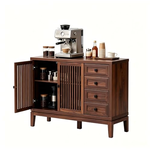 GlowVitaHome 47" Rustic Farmhouse Buffet with Interchangeable Drawers, Ventilated Storage