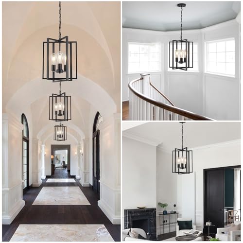 Webfkh Black Farmhouse Modern Chandelier Light Fixture for Dining Room, 3 Light Rustic Kitchen Island Metal Pendant Hanging, Adjustable Geometric Foyer Light Fixtures for Entryway Hallway Living Room by Webfkh - Image 8