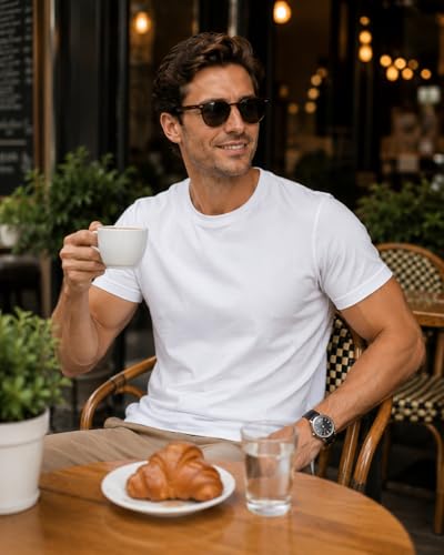 Image of Men's Essential 100% Cotton Crew Neck T-Shirt - Plain, Short Sleeve, Regular Fit, Premium, Super Soft, Classic Everyday Wear