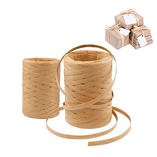 N-AA 2 Pedazo Natural Rafia, Cuerda de Rafia, Rafia Natural Tejer,Cuerda de Papel Natural Kraft Cinta Rafia, para Envolver Ramos, Eco-Packaging, Tejido y Decoración de Jardines, (200 M) Cover