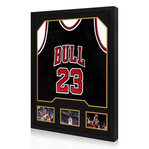 CCDCC Jersey Frame Display Case 1 Pack, Large Wooden Sport Jersey Shadow Box Frame with Mats and Real Tempered Glass Cover for Football Hockey Baseball Basketball Soccer Shirt,Black