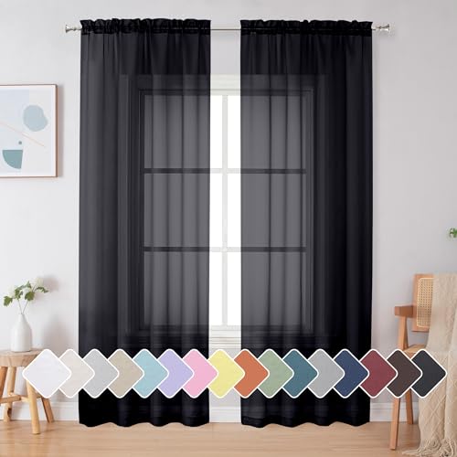 Simplebrand Black Sheer Curtains 84 Inches Long