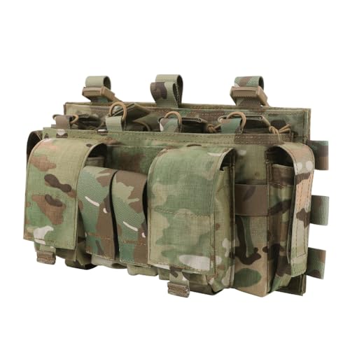 KRYDEX Quad 5.56 Mag Pouch Placard 556 & 9mm Mag Pouch Radio & GP Pouches for Carrier and Chest Rig (Camo)