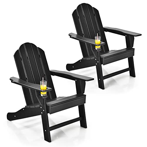 Giantex Set of 2 Adirondack Chair Outdoor Fire Pit Chairs, HDPE Weather Resistant Patio Chair for Campfire,Deck, Garden, Yard, Lawn Furniture Porch and Lawn Seating Composite Chairs