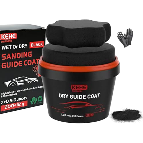 KEHE REFINISH 7.5 oz(212g) Black Dry Guide Coat Auto Body Ultra-Fine Sanding Powder Coat Kit-Efficiently Detects Sanding Scratches Pinholes in Body Fillers Repairs Surface Imperfections and Dents