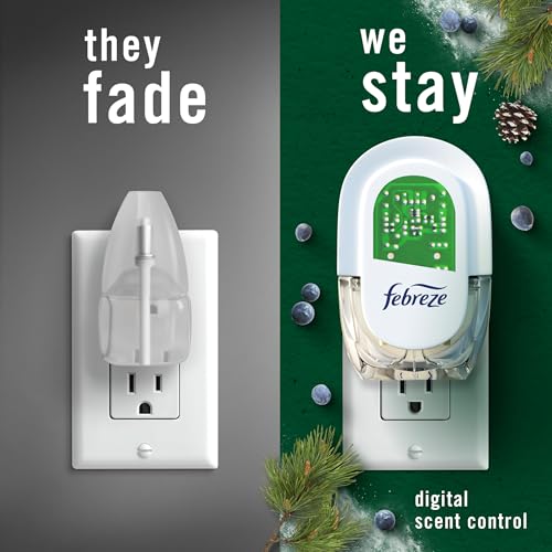 Image of Febreze Plug in Air Freshener, Odor-Fighting Scented Oil Refill, for Home, Bathroom, & Kitchen, Long Lasting, Limited Edition Holiday Winter Pine and Juniper Berry Scent, 0.87oz Refills, 4 Count