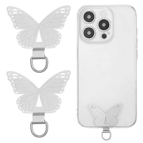 Mabor 2 Pcs Phone Tether Tab for Smart Phone, Butterfly Metal Phone Lanyard Strap Patch Stainless Steel Patch Anti Theft Replacement for Full Phone Case