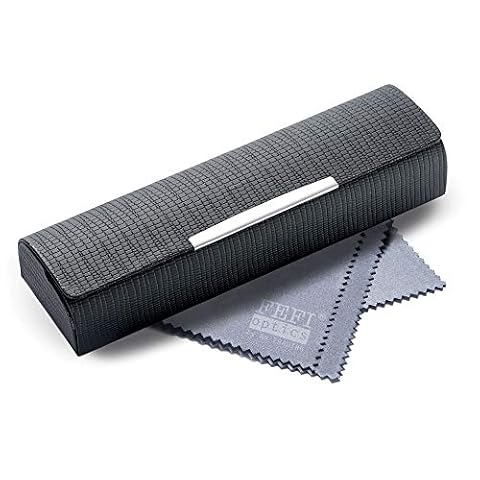 FEFI - Małe etui na okulary do czytania o wyglądzie skóry z chromowanym okuciem, czarny, M