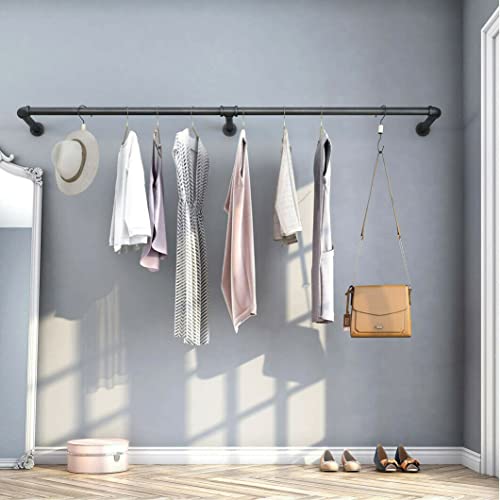 unho Wall Mounted Clothes Rail: 180cm Industrial Pipe Clothing Hanging Rod Heavy Duty Garment Rack Metal Cloth Display Hanger Pole Length Adjustable Clothes Bar for Home Retail Display Closet Storage - Image 3