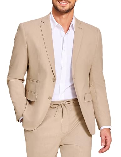 COOFANDY Men's 2 Piece Linen Suits Set Regular Fit Casual Lightweight Blazer Jacket and Pants