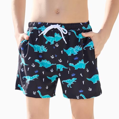 Vorvowry Boys Swim Shorts Quick Dry Lightweight Swim Trunks Boy with Drawstring Kids Swimming Shorts for Beach Pool Holiday Dinosaur 5-6 Years