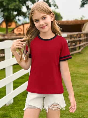 Image of Haloumoning Girls Short Sleeve T Shirts Kids Summer Crewneck Color Block Tops Fashion Tees 5-14 Years