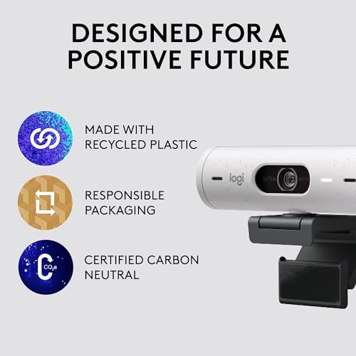 Brio 500 - Webcam Full HD con correzione automatica della luce, modalità mostra, copertura privacy webcam, zoom, cavo USB-C, bianco - Webcam - Immagine 3