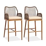 VINGLI Outdoor Bar Stools Set of 2, Heavy-Duty Outdoor Barstools Boho Woven...