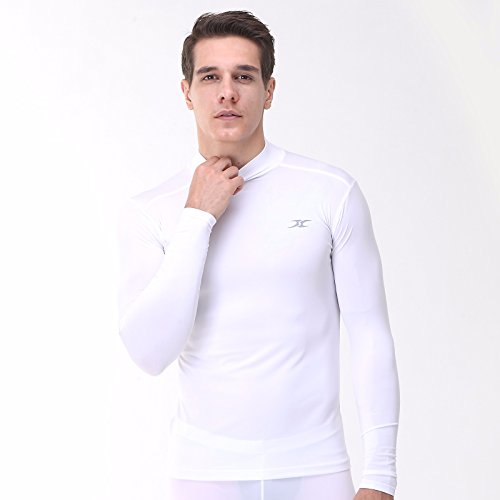 Mock Turtleneck Men Shirts Tops Base Layer Compression Long Sleeve T Shirts Lo White L #TOP4
